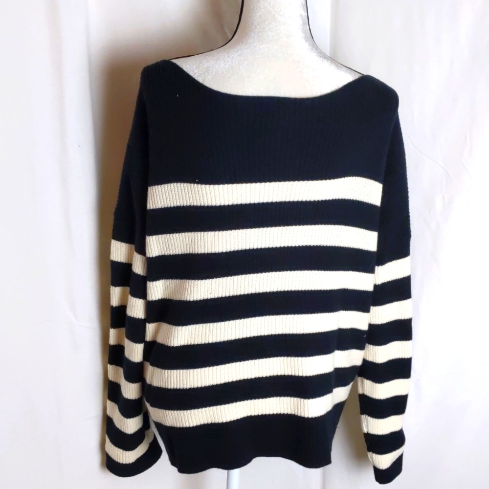 🥀 POPSUGAR Boatneck Dolman Stripe Sweater / XXL / Black & Cream
